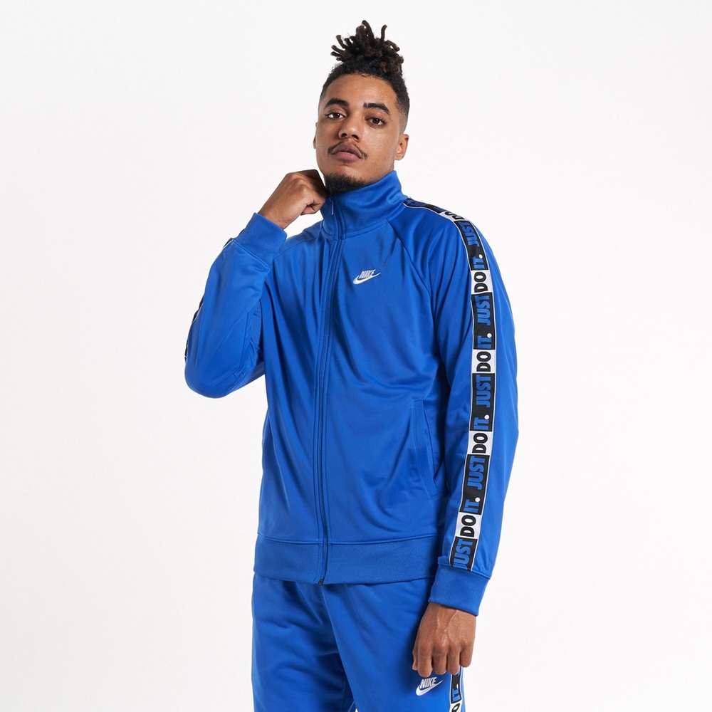 Nike Track Jacket Men M Blue Just Do It Spellout Sportswear Full Zip Athleisure